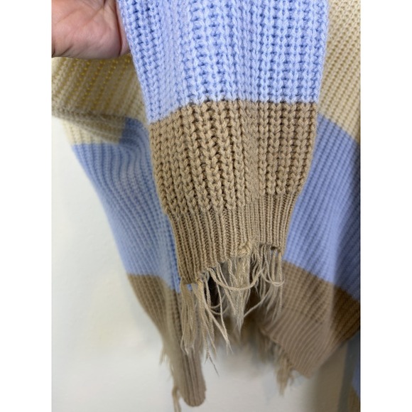 American Eagle Woman's Crop Sweater Size XL Cream Color Block Boho Hippie Fringe - Picture 5 of 8